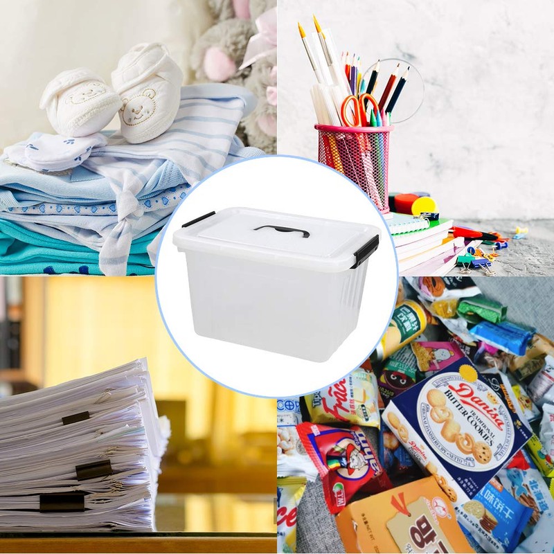 Cand 12 Quart Plastic Lidded Storage Bin with Black Handle,