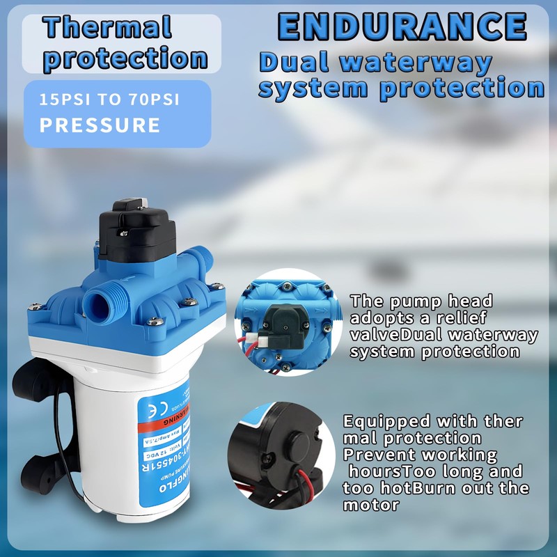 SAILINGFLO 12V DC High Performance Diaphragm Pump – 55PSI/3.8Bar, 3.0GPM,