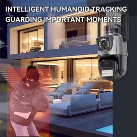 Andoer 2MP+2MP Wireless Monitor Camera Dual-Lens Wall Mount Smart WiFi Camera Waterproof Color Night Vision 2-Way Audio Humanoid Tracking PTZ Rotatable Wireless Security Camera for Home Office Outdoor