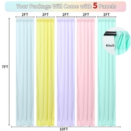 10×7FT Rainbow Backdrop Curtains for Parties - 5 Colors Pastel Drapes for Backdrop with 4 Inch Rod Pockets - Colorful Curtain Backdrop for Unicorn Birthday, Baby Shower, Rainbow Party Decorations