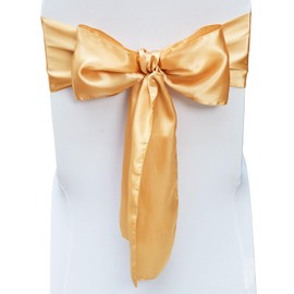 Happybuy 50 PCS Gold Stretch Spandex Chair Sashes Bows, Elastic Chair Bands for Wedding, Banquet, Party, Celebration Decoration