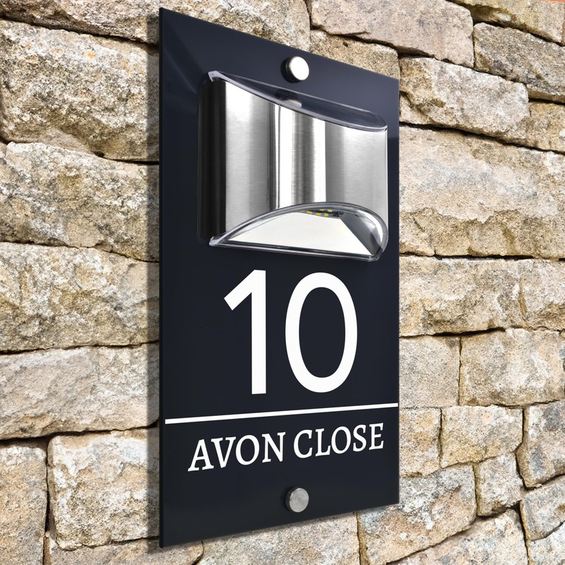 Custom Signs Solar Illuminated Modern Anthracite House Number Sign 24cm