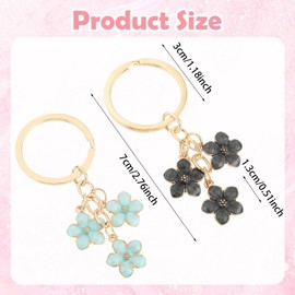 Ouligay 2pcs Cute Keychain Gold Flower Keychain Bag Charm Enameled Keychain Key Accessories Cute Car Accessories Wallet Keychain For Women Girly(Blue and Black)