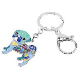 BONSNY Llaveros de metal esmaltado con diseño floral de perro para mujer, llaves de coche, bolsos, dijes, Azul, M