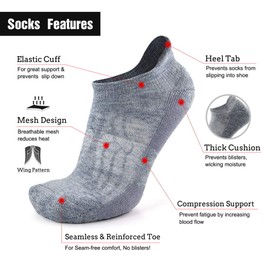 Busy Socks Mens Thick Wool Running Socks, Womens Spring Merino Wool Hidden Dry Cycling Moisture Wicking Athletic Socks, Light Grey, Large, 1 Pair