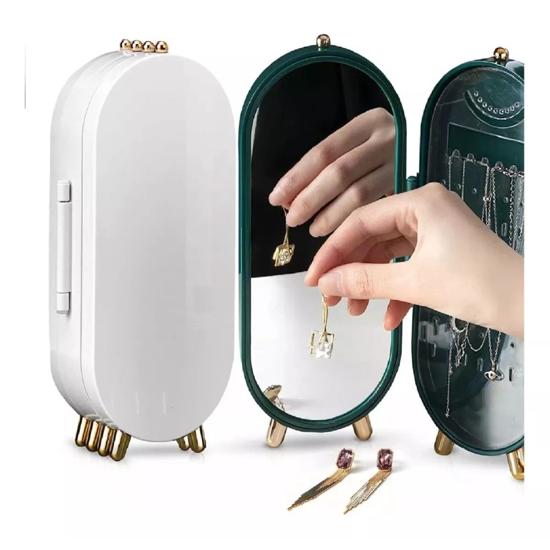 KFMX Joyero Organizador Plegable Con Espejo Aretes Collares