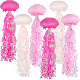 ADLKGG Jelly fish Paper Lanterns, Under the Sea Party Decortions, 6pcs Hanging Medusa Paper Lantern for Mermaid Underwater World Ocean Themed Birthday Party Baby Shower Classroom Decor (Pink)