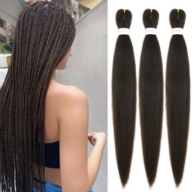 IXIMII Chocolate Brown Braiding Hair Pre Stretched 26 inch 3 packs Color #4 Kanekalon Braiding Hair Prestretched Long Straight Braids Yaki Texture Synthetic Hair Extensions