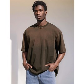 Arssm Mens Oversized T Shirts Gradient Washed Vintage Loose Fit Heavyweight Cotton Baggy Shirts Casual Short Sleeve Tee Gym Unisex Tops(Brown-XL)