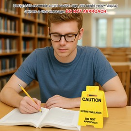 Caution Overstimulated Desk Sign,Humor Warning Signage,Funny Office Desk Decor Gift for Coworker Teammate Employee Boss,Mini Do Not Approach Sign for Offices & Study