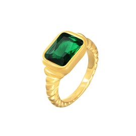 Alilang 18K Gold Plated Sparkly Cubic Zirconia Geometry Statement Rings for Women Size 6-8, Green, Size 7