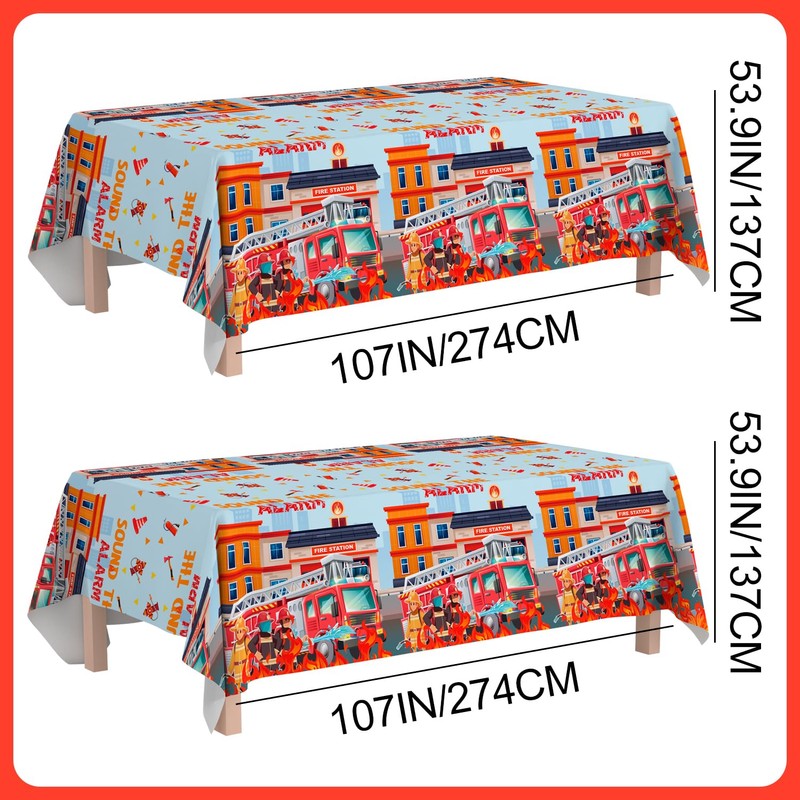 Fireman Tablecloths, 3-Piece Fireman Party Tablecloth Set - Fire Engine