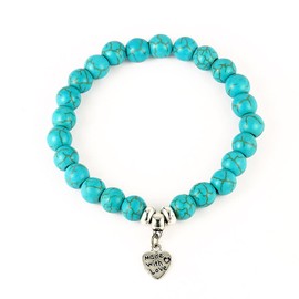 Global-Daily Africa Turquoise Crystal Bracelet,8mm Natural Gemstone Bead Bracelet,Healing Crystal Bracelet with Pouch & Love Heart