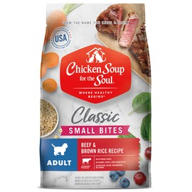Chicken Soup for The Soul All Natural Premium Small Bites Adult Dry Dog Food, Real Meat First Ingredient, No by-Products, Supports Gut & Immune Health, Beef & Brown Rice, 13.5lb