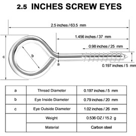 Eye Hook Screw, 10 Pieces 2.5 Inch Stainless Steel Eye Bolts, Rustproof Self Tapping Eye Screws for Wood