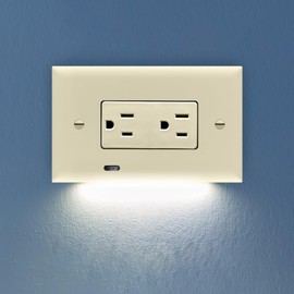 SnapPower GuideLight Plus - LED Bright/Dim/Off Sensor Night Light - Electrical Outlet Wall Cover Plate for Horizontal Décor Outlets - Light Almond(1 Pack)
