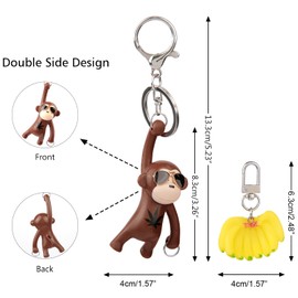YGMONER Cool Monkey Banana Keychains Car Keys Holder Backpack Pendant Charm (Brown & Banana)