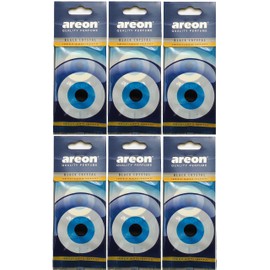 AREON Car Air Freshener Black Crystal Blue Eye Pendant Hanging Mirror Fragrance Car Fragrance Nazar Amulet Cardboard 2D Home Office Set (Black Crystal Blue Eye Pack x 6)