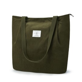KALIDI Waterproof Corduroy Tote Bag with Zipper Casual Hobo Shoulder Bag Handbag Large Capacity Cord Tote Bag Women Shopping Bag for School Work College Daily Use,Green