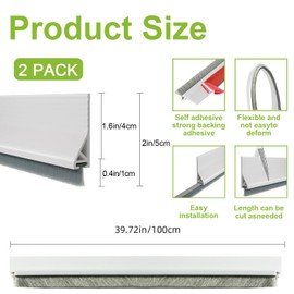 DINGLIAN 2 PCS Door Draft Stopper for Bottom with Brush, Self Adhesive Door Sweep for Exterior/Interior Doors, Bottom Seal Strip for Protection Against Bug, Dust, 2" W x 39" L, White