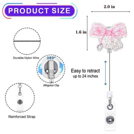 Cute Pink Floral Bow Stethoscope Retractable Badge Reel with Acrylic Alligator Accessories ID Clip for Nurse Nursing RN Doctor Teacher Medical Worker