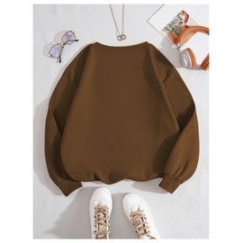 Floerns Women's Graphic Oversized Sweatshirts Long Sleeve Crew Neck Drop Shoulder Pullover Sweatshirt Coffee Brown M