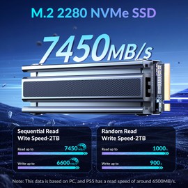 GiGimundo GSC 2TB NVMe M.2 Gaming SSD TLC with Heatsink, Memory Expansion for Desktop PC, up to 7450MB/s