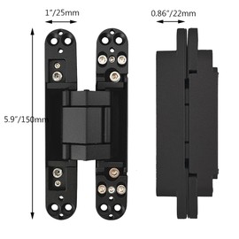 Alamic Invisible Hinges Concealed Door Hinge Heavy Duty Hidden Hinge 3-D Adjustable - Black -1 Pair