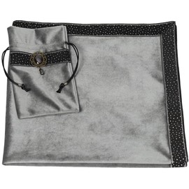 DOARLUO Bright Stars：Black Velvet Tablecloth Tarot Cards Drawstring Bag Altar Cloth,Two Piece Set ，25.5 inches by 25.5 inches, Large (Silver)