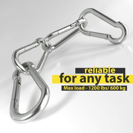 dimok Heavy Duty Carabiner Clips Stainless Galvanized Carbon Steel Spring Snap Hook Set for Camping Swing Boating Hammock Hiking 3 1/2 Inch (Silver 4 Set)