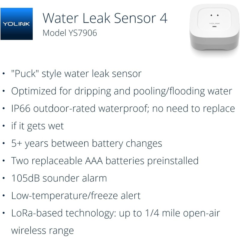 Water Leak Sensor 4 with 105dB Audio Alarm 3-Pack, SMS/Text,