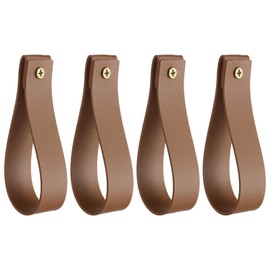 sourcing map 4pcs Leather Curtain Rod Holder 1 x 4.7 Inches Wall Hanging Straps Curtain Rod Hook Brackets Hangers with Screws for Wall Bathroom Kitchen Bedroom, Brown