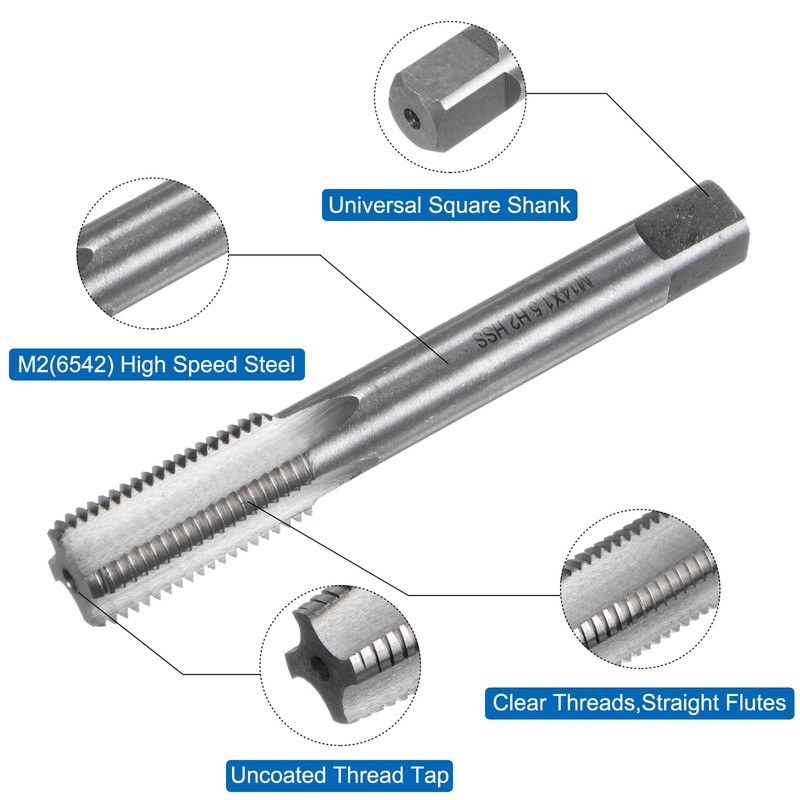 sourcing map 2pcs Metric Hand Tap Set, M14 x 1.5
