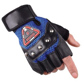 ONE LIMITATION TG019 Men's Gloves Leather Fingerless Touring Cycling Gloves (Blue)