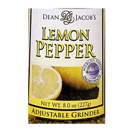 Dean Jacob Lemon Pepper Seasoning Blend 8oz in Jumbo Chef Size Adjustable Grinder by Dean Jacobs | Grind a Fresh Zesty Lemon Herb Seasoning Flavor on Chicken, Fish, and more...