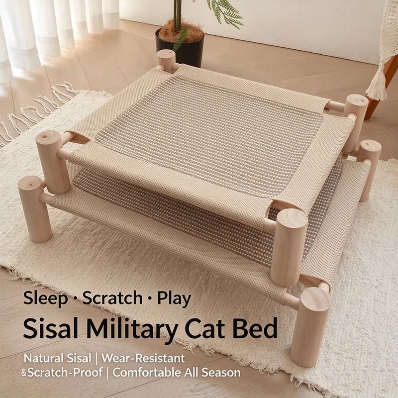 PawComfort Petbreeze Elevated Wooden Cat Bed – Sisal Scratching Mat