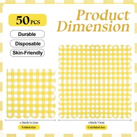 50PCS Yellow Scalloped Gingham Paper Napkins - Yellow and White Striped Luncheon Napkins, Checkered Dessert Napkins, Disposable Decorations Supplies for Birthday Baby Shower Wedding Party