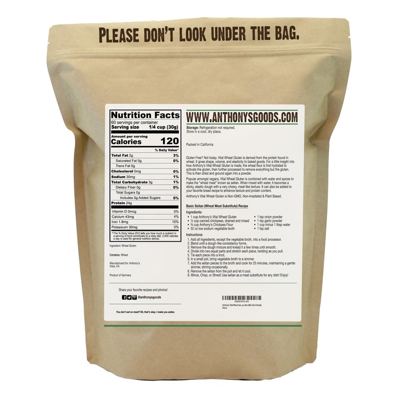 Anthony's Vital Wheat Gluten, 4 lb, Vegan, Non GMO, Keto