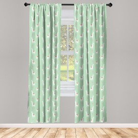 Ambesonne - Cortinas de ventana de llama, diseño divertido de corazones de bastón de caramelo, fondo pastel, decoración ligera, juego de 2 paneles con bolsillo para barra, par de 28 x 63 pulgadas, verde azulado