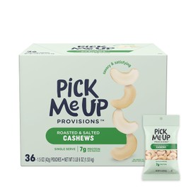 Pick Me Up Provisions Roasted & Salted Cashews, 1.5 Oz, 36 Bags/Box