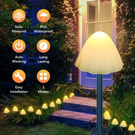 Pellimo Solar Garden Lights,Set of 12pcs 14.5ft Mini Mushroom Solar Lights Outdoor Waterproof,2 Modes Cute Mushroom Shaped Pathway Lights for Patio Yard Garden Christmas Decoration（Warm White）