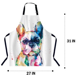 BGBDEIA Watercolor French Bulldog Kitchen Apron for Women Men, Adjustable Apron Chef Bakers Apron Cooking Apron Cooking Baking Gardening