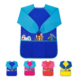 Milifox Kids Art Smock, Toddler Painting Smock,Waterproof Long Sleeve Kids Art Apron with 3 Pockets for Children