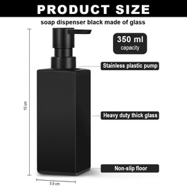 Bangbobi Seifenspender Schwarz Matt - 350ml Flüssigseifenspender Küche Badezimmer, Handseifenspender Glas, Spülmittelspender mit Kunststoffpumpe, Soap Dispenser