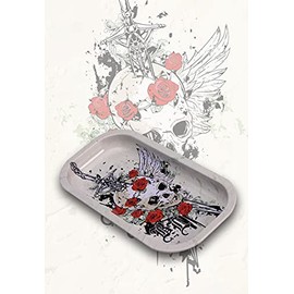 Black Leaf Rolling Tray Skull Roses Metal Mixing Tray Construction Mat 206 x 105 x 18 mm Metal Tray for Building