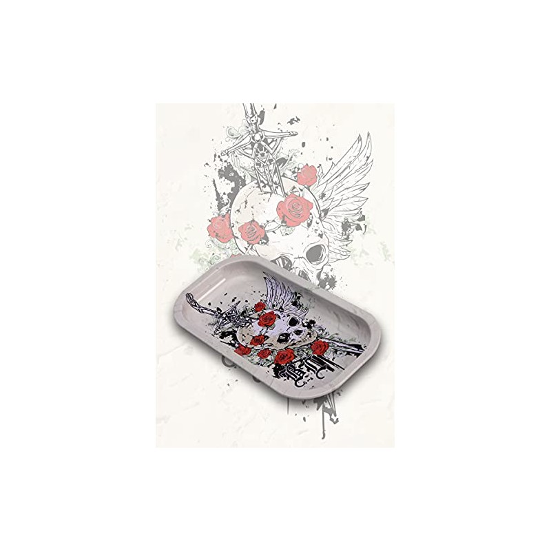 Black Leaf Rolling Tray Skull Roses Metal Mixing Tray Construction