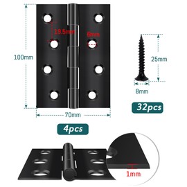 Yeepeo 4 Pcs Door Hinges 100mm × 70mm,Black Stainless Steel Hinges for Wood, Butt Hinges for Internal External Doors with 32 Pcs Screws for Gate, Windows, Closet, Drawer, Boxes