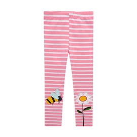 KISSOURBABY Girls and Toddlers' Leggings Fashion Stretch Pants Comfortable Bottoms(Pink Striped Bee Flowers-6T)