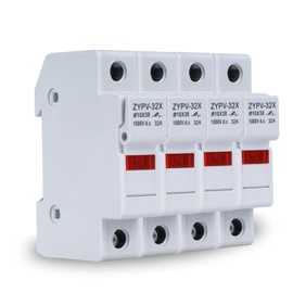 DEWIN Solar PV Fuse Holder, 4pcs Solar/Photovoltaic Fuse Holder 1P 32A Din Rail Mounting Fuse Base 10x38mm with Indicator Light DC 1000V