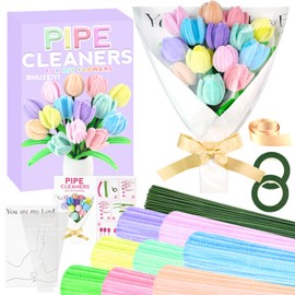 BNUZEIYI Pipe Cleaners Craft Kit 8 Assorted Colors Pipe Cleaners Bulk Flower Making Kit Chenille Stems Craft Supplies for DIY Art and Craft Bouquet Projects Creative Gift Decorations, Tulip